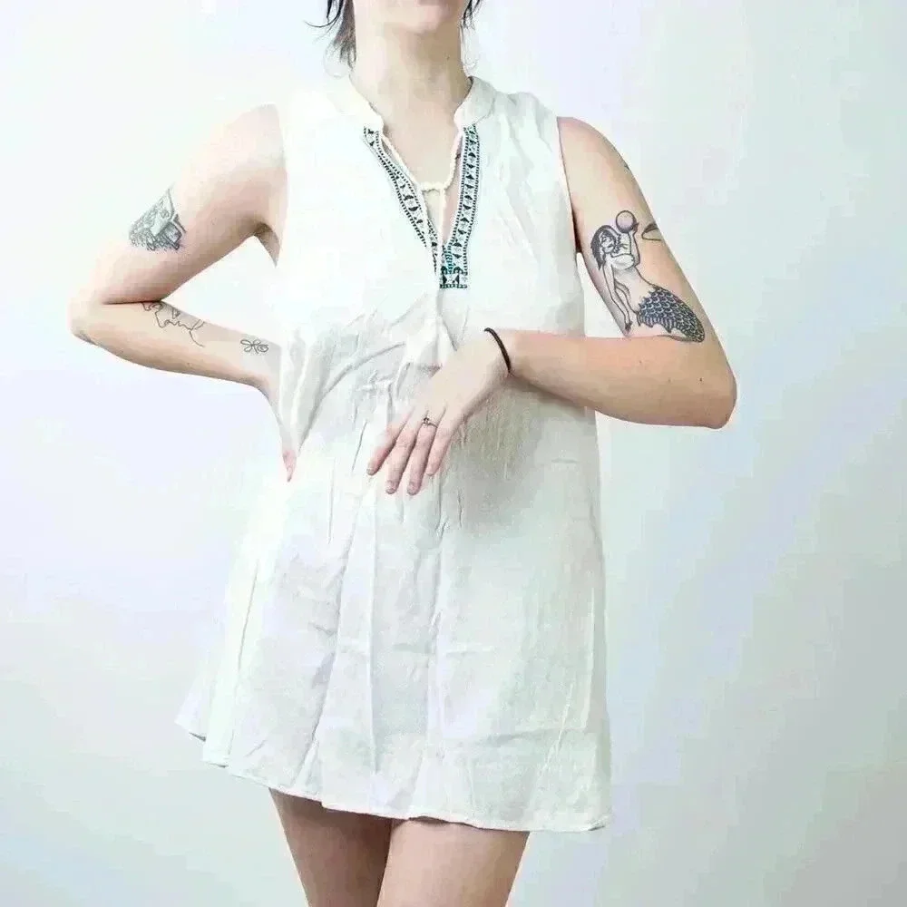 ROXY White Sleeveles Tunic Mini Dress - S